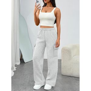 FOXA Women's Breathable 100% Cotton Cargo Sweatpants Wide Leg Elastic Waist Pockets Casual Joggers for Travel - Product Image 4