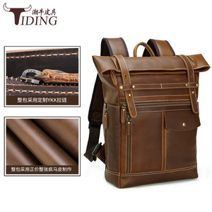 Tiding Men's <b>Backpack</b> Genuine Leather Crazy Horse Cowhide 20-35L Breathable Outdoor Travel Laptop Bag <b>Brown</b> - Product Image 2
