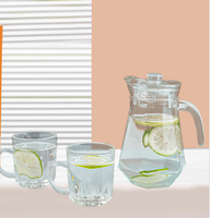 Ensemble de carafes et de tasses en verre transparent classiques, écologiques, pour la maison, avec poignée et couvercles, pour les boissons et les jus