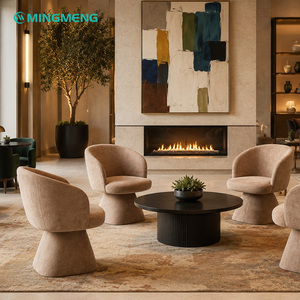 Modern Oval Wood Coffee Table With Fabric Chairs Contemporary <b>Restaurant</b> Furniture <b>Set</b> For Hotel Use - Product Image 3