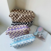 Koreaanse Ins Dambord Gebreide Cosmetische Cases Voor Vrouwen Dames Grote Capaciteit Rooster Make Tassen Plaid Beauty Organizer Pouch