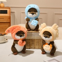 Peluche Costume Otter Fishing Squad en polyester, avec accessoires de pêche (poisson, crevette, crabe et pieuvre), jouet pour machine à griffes, cadeau d'anniversaire