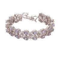 Bracelet tennis double rang en argent sterling S925 plaqué platine de luxe, avec tanzanite naturelle taille goutte et diamants, vente en gros