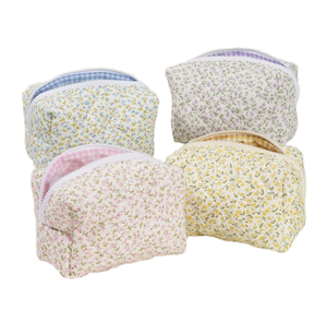 Sac de maquillage en coton grande capacité, motif floral, souple, portable, avec fermeture éclair, petit nœud, tendance, couleur bonbon - Offre Spéciale - Product Image 4