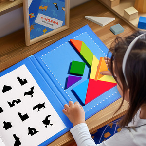 Rompecabezas Tangram de 7 piezas de madera colorido preescolar con diferentes formas para el desarrollo del cerebro y la inspiración artística - Product Image 2