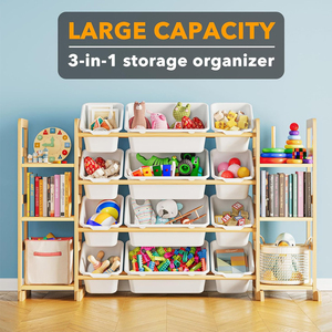 Étagère de <span class=keywords><strong>rangement</strong></span> pour jouets et livres en bois personnalisée pour enfants avec étagères et bacs pour chambre et salle de jeux - Product Image 2