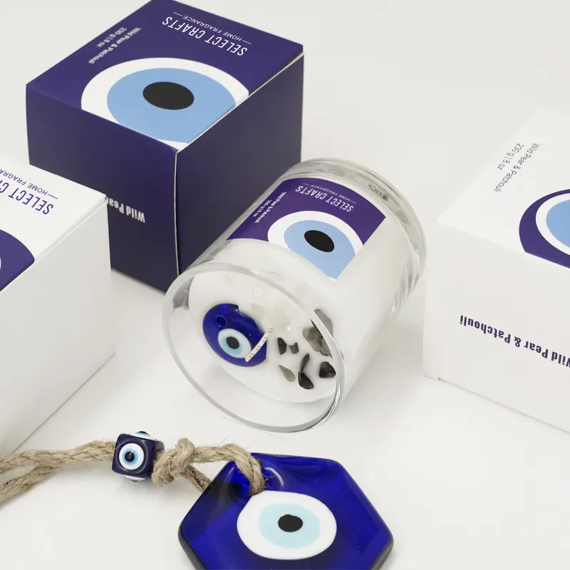 Luxus personal isierte Geschenk box Evil Eye Glass Jar Heilung Spirituelle Duft kristall kerze