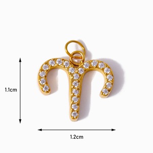 Mode 18K PVD Plaqué Or CZ Cubique Zircone Cristal Zodiaque <span class=keywords><strong>Horoscope</strong></span> Signe En Acier Inoxydable Pendentif Charmes pour Chaîne Collier - Product Image 4