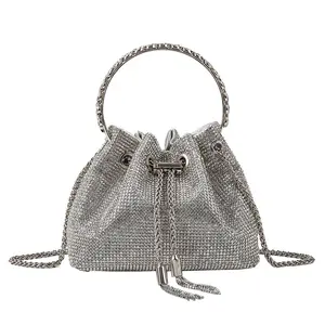 Yuhong Summer Full Diamond Bucket Bag Tassel Hand Bag Luxury Handbags for Women Chain