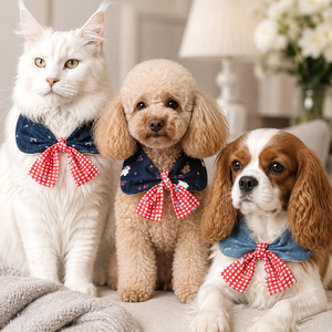 Drool Bib Pet Cat <b>Dog</b> Accessory Denim Bow Tie Breathable Bandana For Pets - Product Image 4