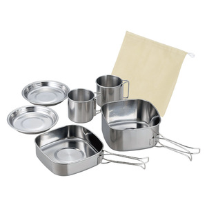 Stainless Steel <b>Camping</b> Cookware Set 6-Piece <b>Foldable</b> Portable Outdoor Dinnerware Kit Cups Plates Pots Dishwasher Safe for - Product Image 1