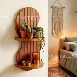 Wavy Wooden Wall <b>Shelf</b> Irregular Shape Wall Mounted Display <b>Rack</b> For Decorative Storage And Plant Holding - Product Image 1