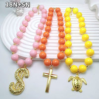 Collier pendentif en acrylique CH-LHN2021 avec motifs croix/tortue/dollar, perles rondes en acrylique, vente en gros, collier tendance pour femme