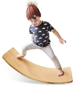 Houten Wobble Balansbord Zacht Monster 35 Inch Rocker Board Natuurlijk Hout Kids Peuter Open Einde Leerspeelgoed