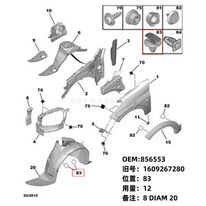 คลิปยึดบังโคลนเปอโยต์ ซีตรอง 856553 พลาสติกสำหรับซ่อมฝาครอบบังโคลน - Product Image 1