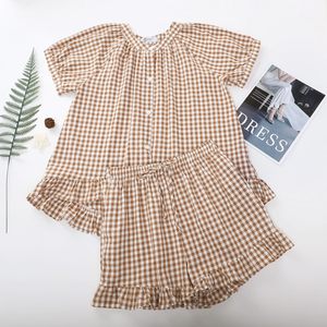 Womens Gingham <b>Pajamas</b> <b>Set</b> 2 Piece Cotton Short Sleeve Ruffle Shirt Shorts Loungewear Summer Outfit - Product Image 6