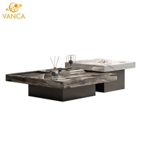 Table basse en marbre naturel de luxe léger, design carré flottant moderne, sensation haut de gamme pour hôtel et salon