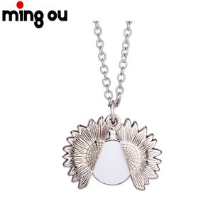 Metallkunsthandwerk Schmuck Damen Mädchen Geschenk Silber Medaillon Anhänger Sonnenblume Sublimationshalsketten - Product Image 2