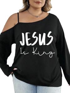 Blusa Moderna de Talla Grande para Mujer, con Estampado Personalizado, Manga Larga, Hombros Descubiertos y Diseño Gráfico - Product Image 3