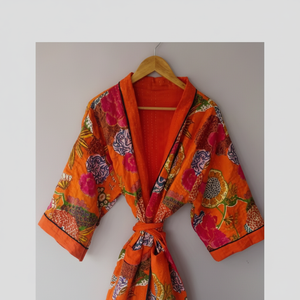 ชุดคลุมกิโมโนงานฝีมือแบบคันธา วินเทจ สำหรับผู้หญิง ชุดคลุมผ้าควิลท์ทำมือ ชุดคลุมผ้าปะติดปะต่อสำหรับผู้หญิง ชุดคลุมผ้าฝ้ายสำหรับผู้หญิง - Product Image 1