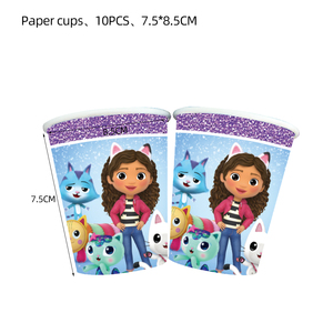 Ensemble de vaisselle jetable de chat de dessin animé <span class=keywords><strong>Gabby</strong></span> serviettes de tasses en papier adaptées aux enfants pour des fêtes d'enfants remise des diplômes de Thanksgiving de bébé - Product Image 3