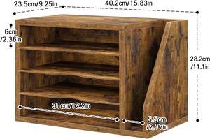 Organizador de Archivos Rectangular de Madera de Ingeniería Creso Hom, Escritorio con 3 Estantes Ajustables, Clasificador de Correo, Papel, Revistas, Color Marrón Rústico - Product Image 3