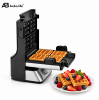 Anbolife Gaufrier Électrique Vertical 4 Tranches en Acier Inoxydable 1000W à Chauffage Rapide et Contrôle de Température, Fabrication Personnalisée