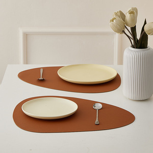 Oval Leather Placemats Solid Color Waterproof Heat Insulating <b>Table</b> Mats For Home <b>Dining</b> - Product Image 2