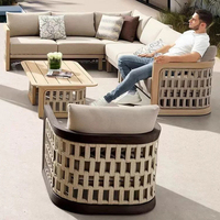 Salon de Jardin de Luxe Extérieur en Bois de Teck, Canapé Tressé avec Cordes pour Patio et Terrasse