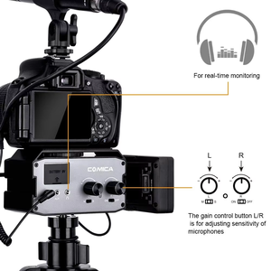 Adaptateur de mixage audio professionnel <span class=keywords><strong>Comica</strong></span> <span class=keywords><strong>CVM</strong></span>-AX3, préamplificateur, double port XLR/3,5 mm/6,35 mm, mini mixeur pour caméra, prend en charge l'alimentation fantôme - Product Image 3