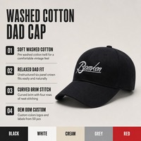 Casquette de baseball non structurée en coton lavé personnalisée avec broderie, 6 panneaux, visière incurvée, fermeture Velcro, vente en gros usine