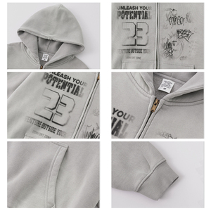 Sudadera con capucha y cremallera de forro polar grueso con estampado digital vintage lavado, efecto desgastado por <span class=keywords><strong>el</strong></span> <span class=keywords><strong>sol</strong></span>, oversize, para hombre - Product Image 2