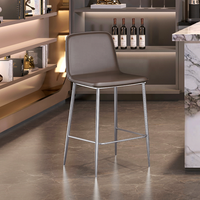 [En stock] Tabouret de bar en cuir avec structure en acier inoxydable, design industriel minimaliste, non rotatif, pour salon et usage commercial