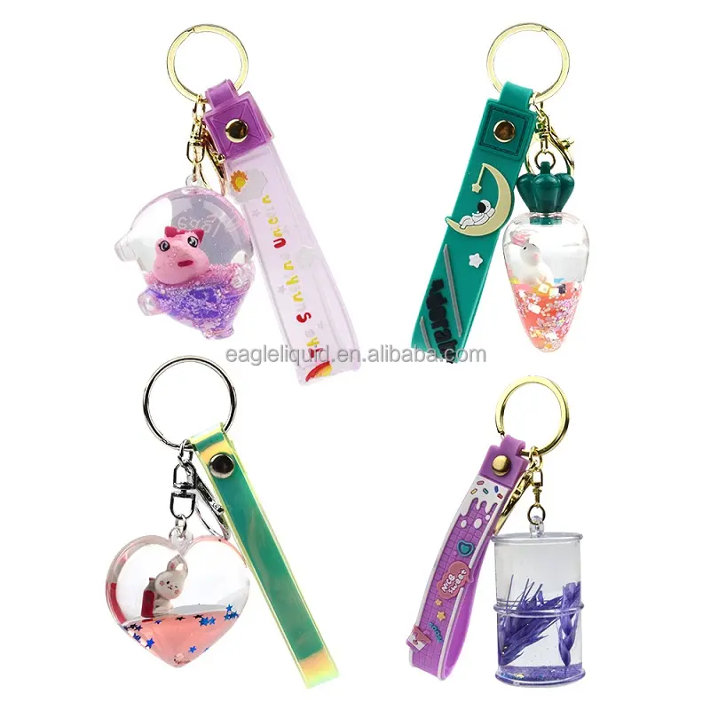 Vendita calda portachiavi promozionale personalizzato piccolo sacchetto regalo accessorio portachiavi portachiavi in acrilico galleggiante liquido all'ingrosso