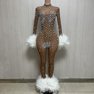 จั๊มสูทแฟชั่นของผู้หญิงพลอยเทียมเซ็กซี่ผ้าตาข่ายฟู - Product Image 6