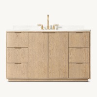 Meuble-lavabo de salle de bain moderne en bois naturel avec comptoir en marbre résistant à l'eau robinet doré nombreux tiroirs de rangement pour hôtels villas