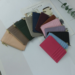 Portafogli piatti da donna con Logo personalizzato a grana incrociata in <span class=keywords><strong>pelle</strong></span> da donna portafogli e borselli da donna con carta d'identità con Zip - Product Image 3