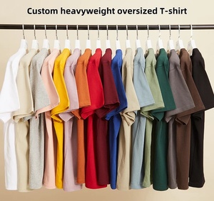 T-shirt uni tricoté de haute qualité imprimé par transfert de chaleur 280gsm 100% coton anti-boulochage personnalisé surdimensionné pour hommes - Product Image 2