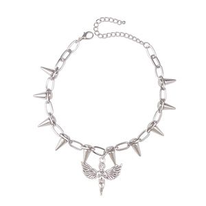 Punk Spike Necklace Zinc Alloy <b>Cross</b> Angel Skull Pendant Clavicle <b>Chain</b> Party Jewelry - Product Image 5