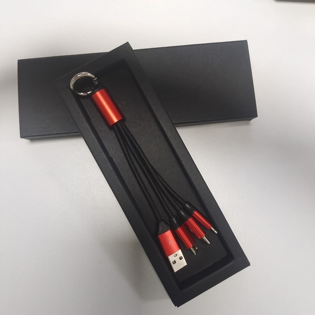 Promotional Portable Mini 3-in-1 USB Charging Cable Keychain Nylon Jacket Mobile Keychain-Charging-Cable