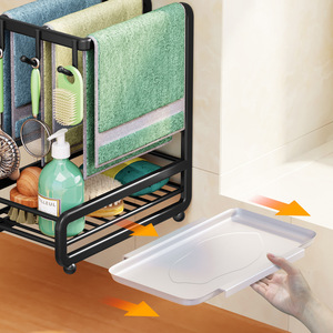 Organisateur d'évier de cuisine avec porte-serviettes et <span class=keywords><strong>bac</strong></span> de récupération d'eau - Fixation adhésive, crochets en acier inoxydable, idéal pour comptoir ou mur - Product Image 5