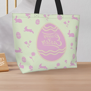 Borsa di tela di pasqua con il coniglio giocoso <span class=keywords><strong>e</strong></span> l'uovo stampa intrecciata abbellimento, piena di atmosfera festosa - Product Image 6