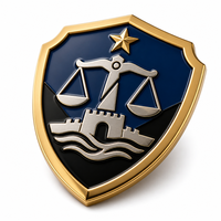 Broche personnalisée en métal, cadre doré, émail bleu marine, motif Balance de la Justice, vente en gros
