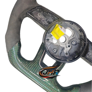 Volant en fibre de carbone avec LED pour <span class=keywords><strong>Audi</strong></span> B9 A4 A5 <span class=keywords><strong>TT</strong></span> A1, cuir <span class=keywords><strong>vert</strong></span> argenté, sport personnalisé, compatible OEM - Product Image 6