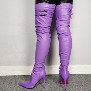 Double Buckle Strap Plus Size 47 Women Over Knee High <b>Boots</b> Side Zip Stiletto Ladies Pointed Toe Thigh High Long Booties - Product Image 4