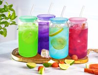Verres à bière personnalisables par sublimation de 16 oz avec couvercles en plastique colorés et pailles – Gobelets réutilisables pour bière et soda
