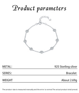 S925 Silver Chain <b>Bracelet</b> Round Crystal Bezel Set Classic Unisex Everyday Wear <b>Adjustable</b> Link <b>Bracelet</b> - Product Image 2