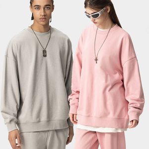 Venta al por mayor OEM logotipo personalizado 400 Gsm French Terry cuello redondo de punto de gran tamaño pulóver en blanco peso pesado hombres sudadera de algodón - Product Image 4