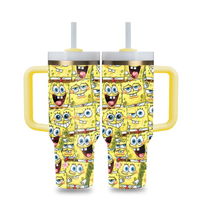 Tasses à double paroi isolées sous vide de 40 oz avec logo de marque personnalisé, motif de dessin animé jaune pour bébé, célébrations du 25e anniversaire, avec boîte cadeau - Product Image 3