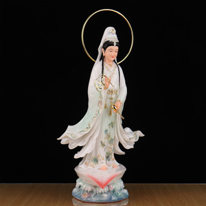 พระโพธิสัตว์กวนอิมแบบใบเดียว รูปปั้นแกะสลักยืน ทำจากหยกขาวฮั่น สีสันสมัยราชวงศ์ถัง ความกตัญญูอันยิ่งใหญ่ อวโลกิเตศวรา - Product Image 4